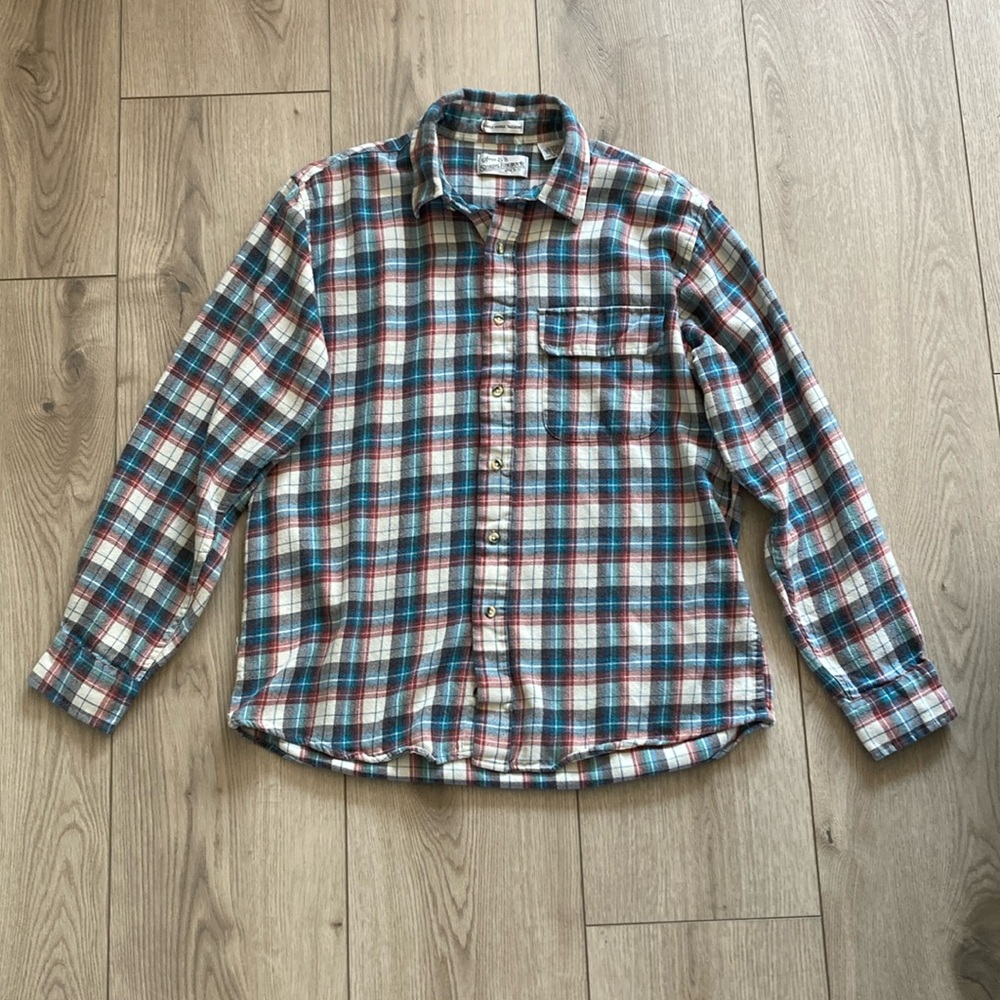 Sears Roebuck and Co. Flannel Shirt L Tall Button Down Single Needle Tailoring